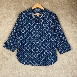 Chicos Shirt Womens 1 No Iron Stretch Button Down Blouse Cotton Blend- 3804